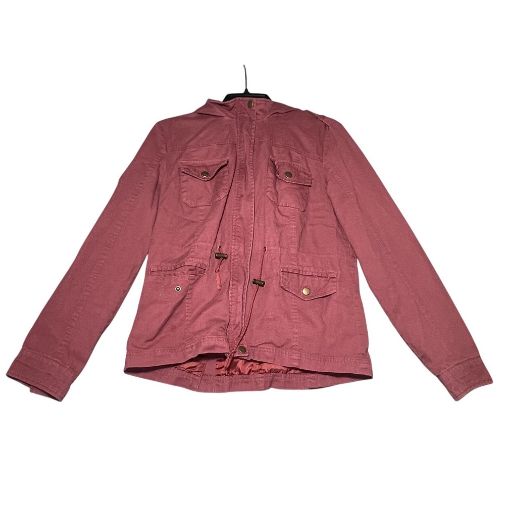 LA Hearts Women's Size M Dusty Rose Hooded Utility Jacket Full Zip Anorak Coat